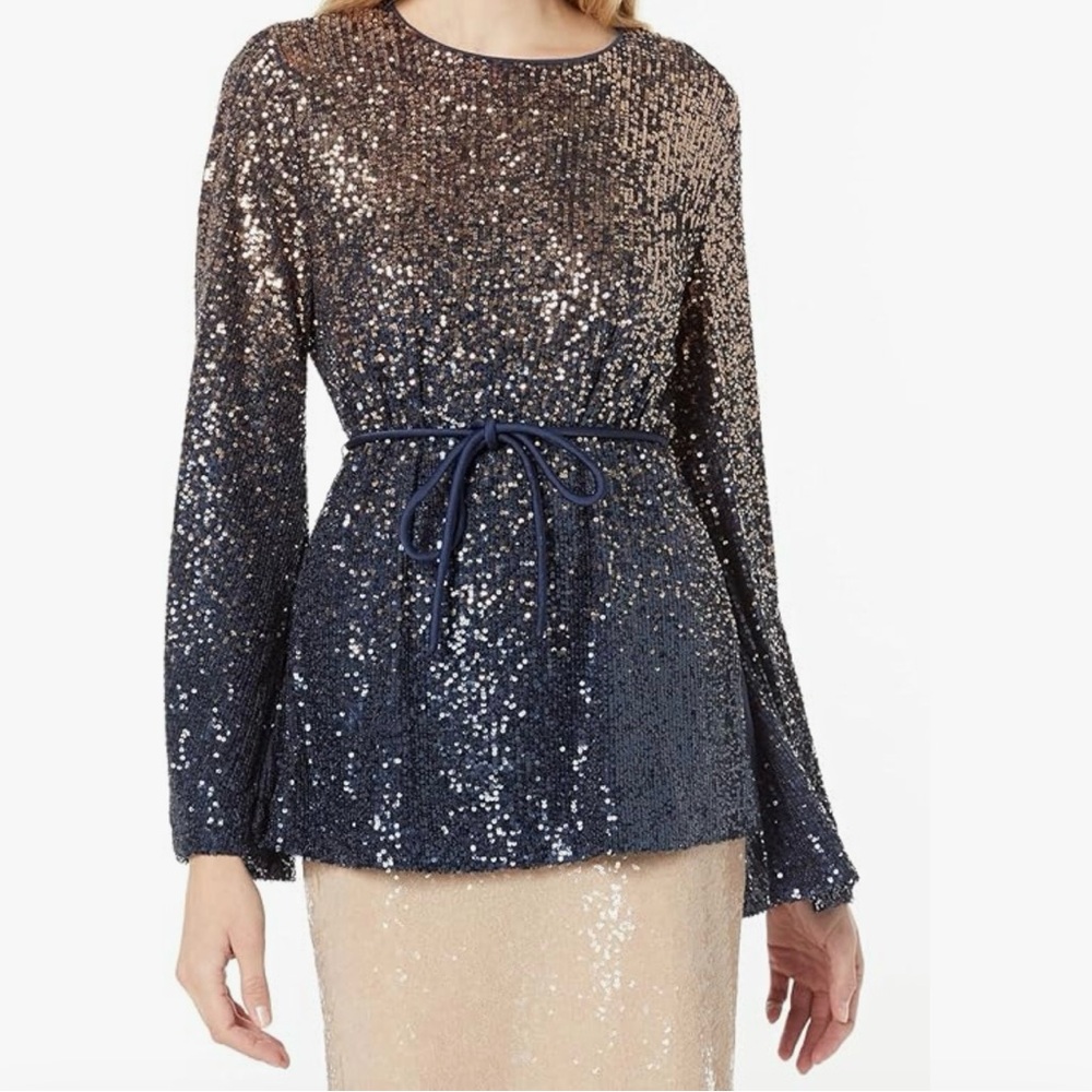 NWT Trina Turk west Sequin Long Sleeve Top with Belt